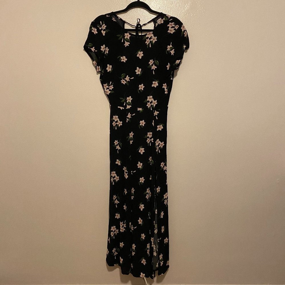 Floral Long Dress with high slit and tie back
